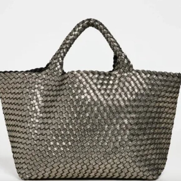 Naghedi Silver Woven Tote with Sturdy Handles - Picture 1 of 5